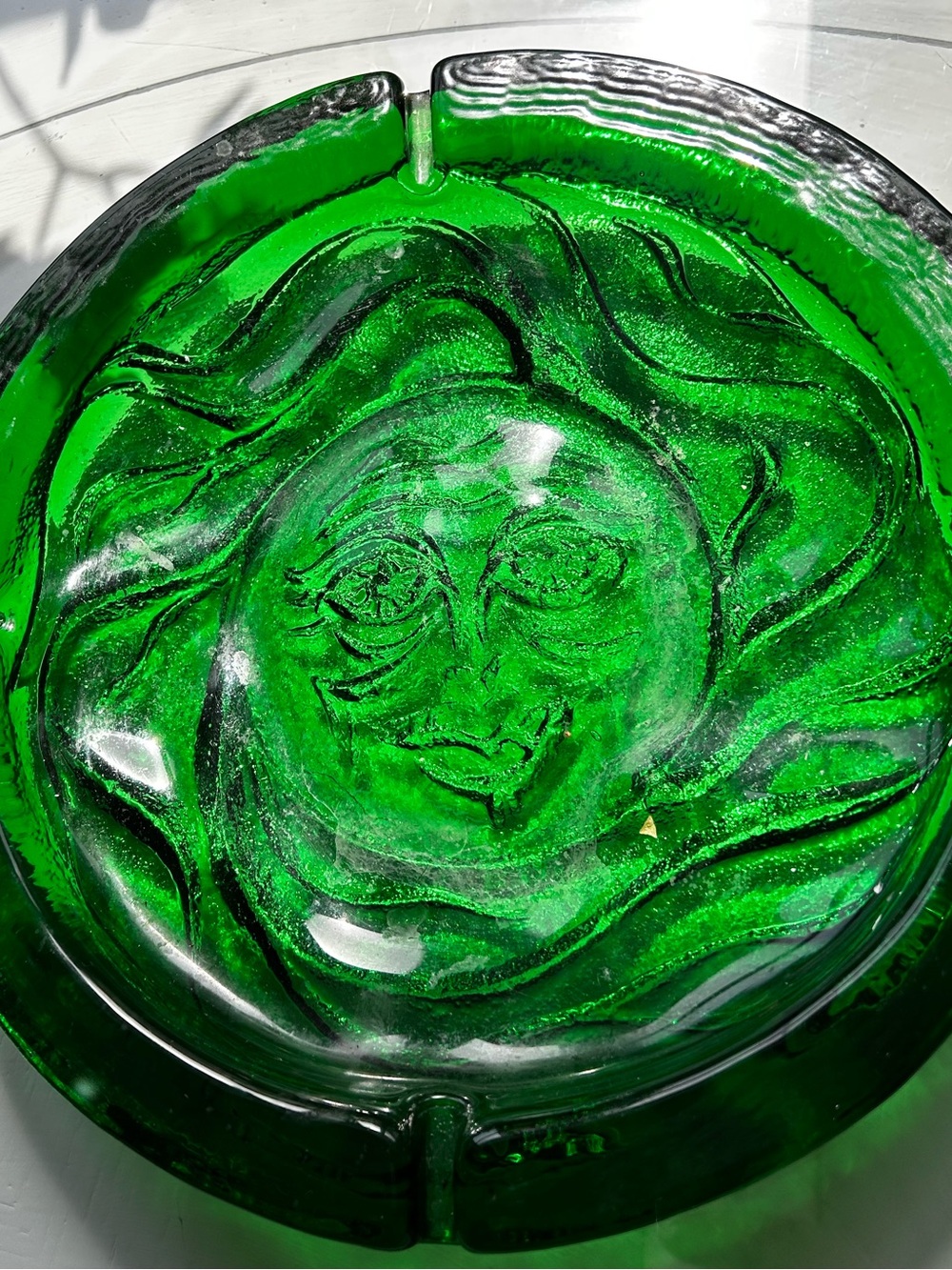 Huge Green Sun Face Decorative Glass Bowl heavy smokers - Picture 2 of 4